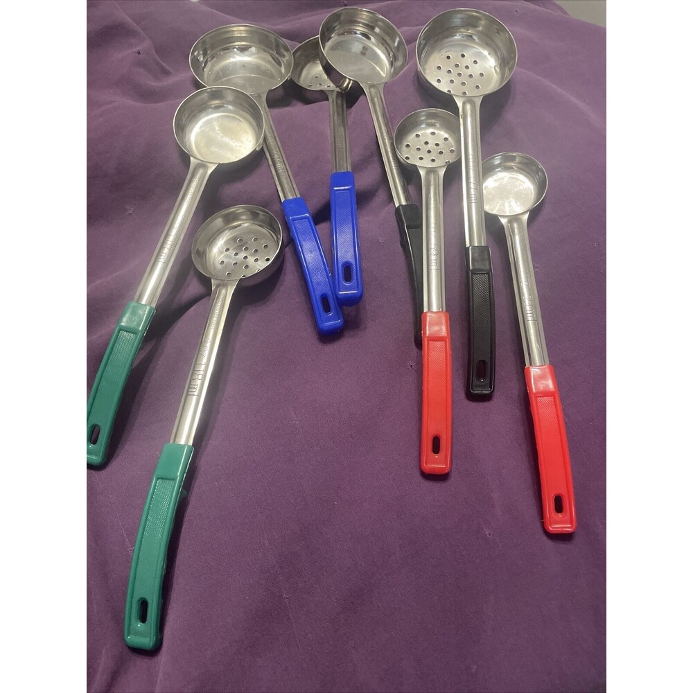 8 Spoons Plastic Colors  Handles Stainless Set Serving & Slotted 4 Sizes